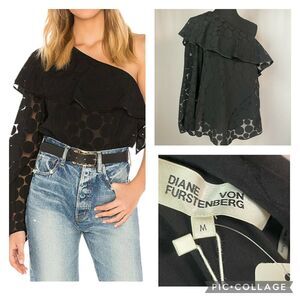 Diane von Furstenberg One-Shoulder Ruffle Circle Semisheer Top Size S & M Avail